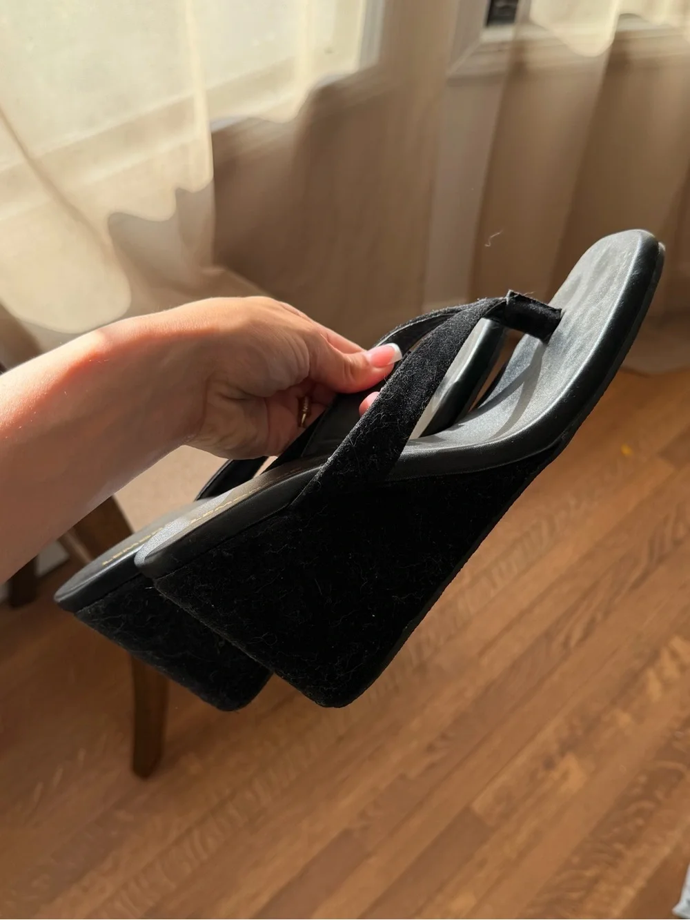 Black Platform Wedge Thong Sandals